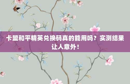 卡盟和平精英兑换码真的能用吗？实测结果让人意外！