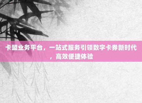 卡盟业务平台，一站式服务引领数字卡券新时代，高效便捷体验