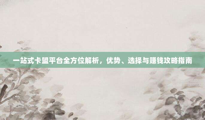 一站式卡盟平台全方位解析，优势、选择与赚钱攻略指南